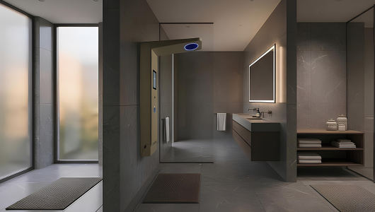 Ducha accesible Showee en color arena en baño particular